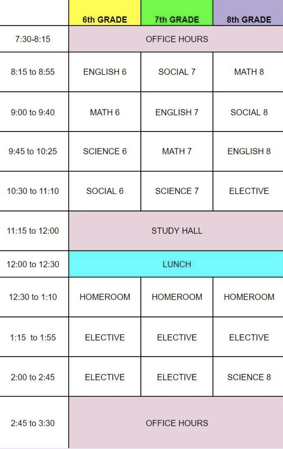 8th grade schedule 8th grade schedule